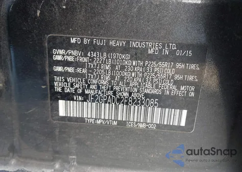 2015 Subaru Xv Crosstrek 2.0I Premium from USA, damaged, VIN JF2GPADC2F8233085